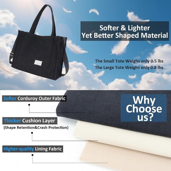 3-in-1 Corduroy Tote Handbag - Stylish, Functional Crossbody Bag, Perfect Size! - Picture 7 of 7